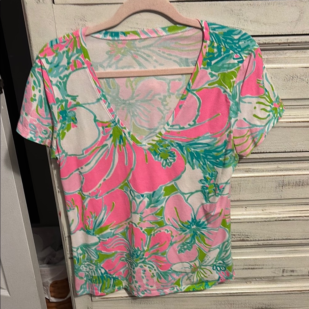 Lilly Pulitzer, short sleeve, colorful shirt, large